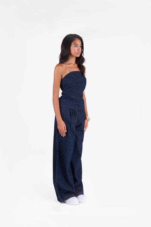 Denim Signature Two-Piece Set — Dark Blue